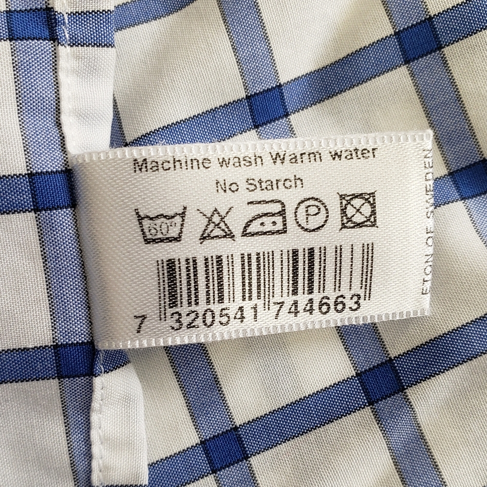 Eton Contemporary Dress Shirt White Blue Windowpane Plaid Button Up 15.5 39 - Picture 6 of 10